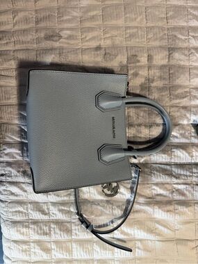 Michael Kors Light Blue Pebbled Leather Satchel with Charm